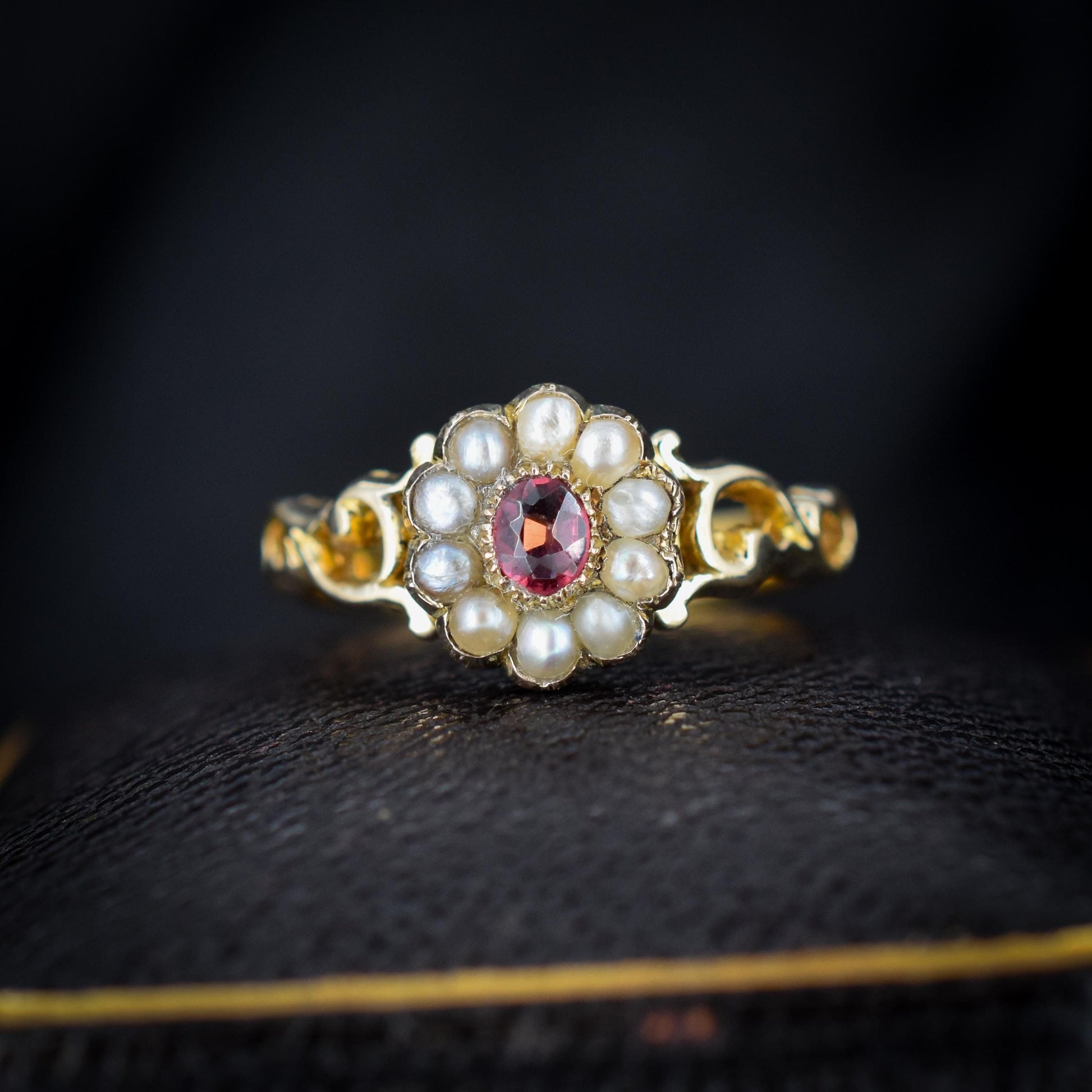 Antique Victorian Pink Tourmaline and Pearl Cluster 22ct Gold Ring