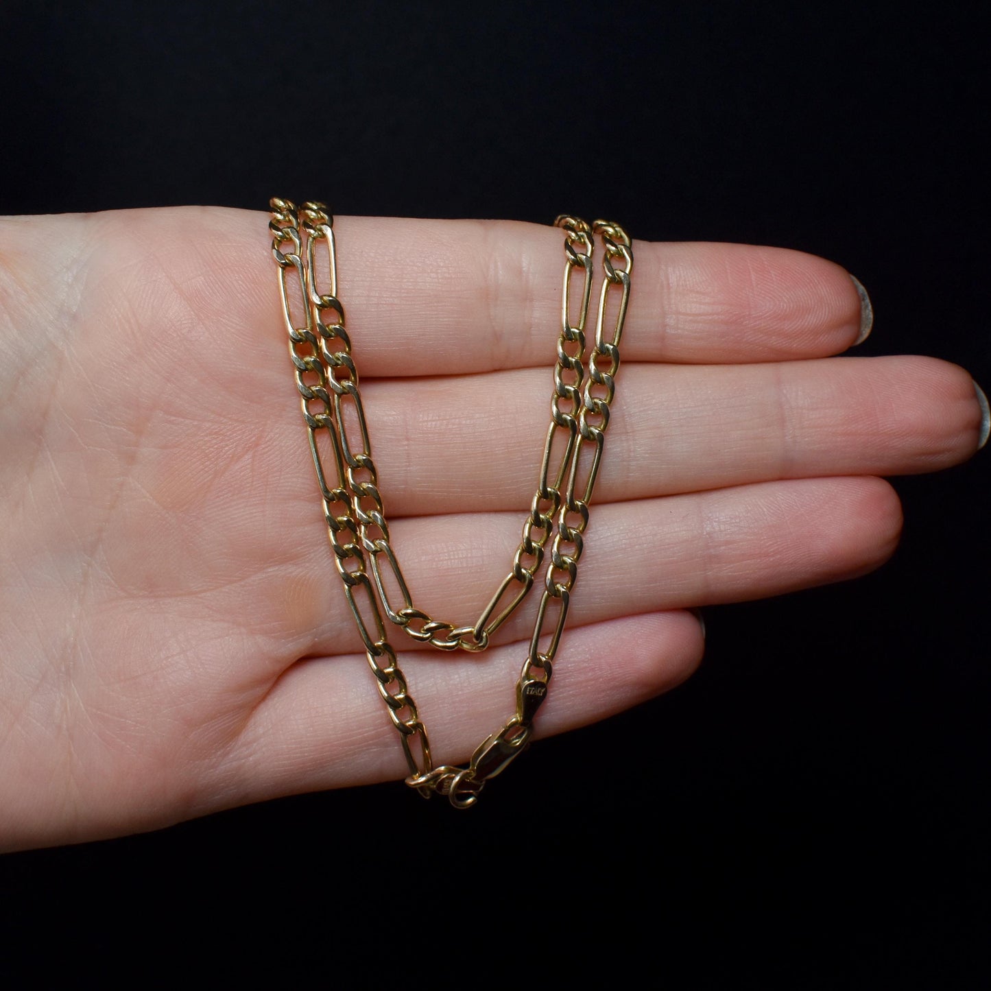 Vintage 9ct Yellow Gold Figaro 18″ Long Chain Necklace