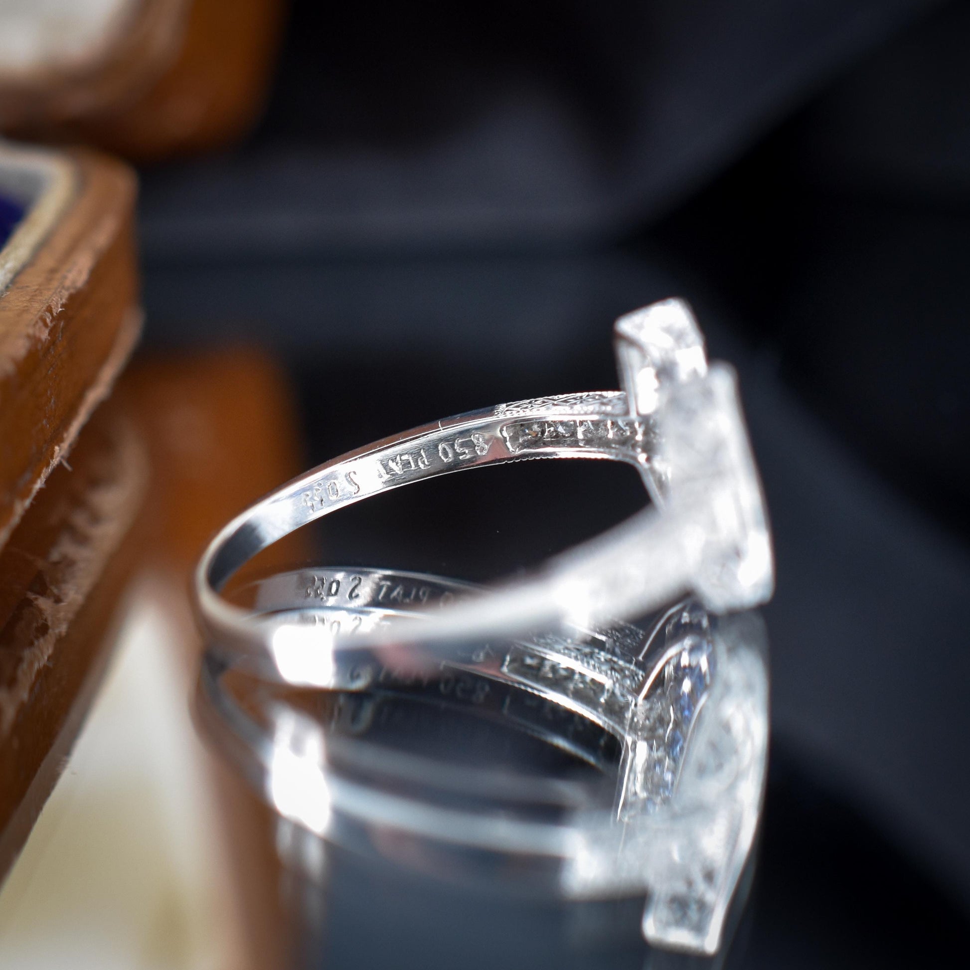 French Cut 0.55ct Blue Sapphire and Diamond Horseshoe Platinum Ring