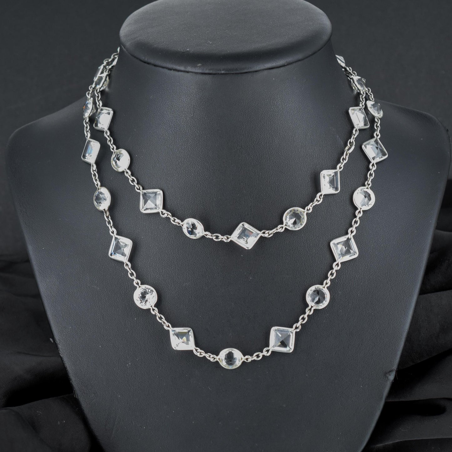 Antique Clear Paste Riviere Silver Long Necklace | 31"