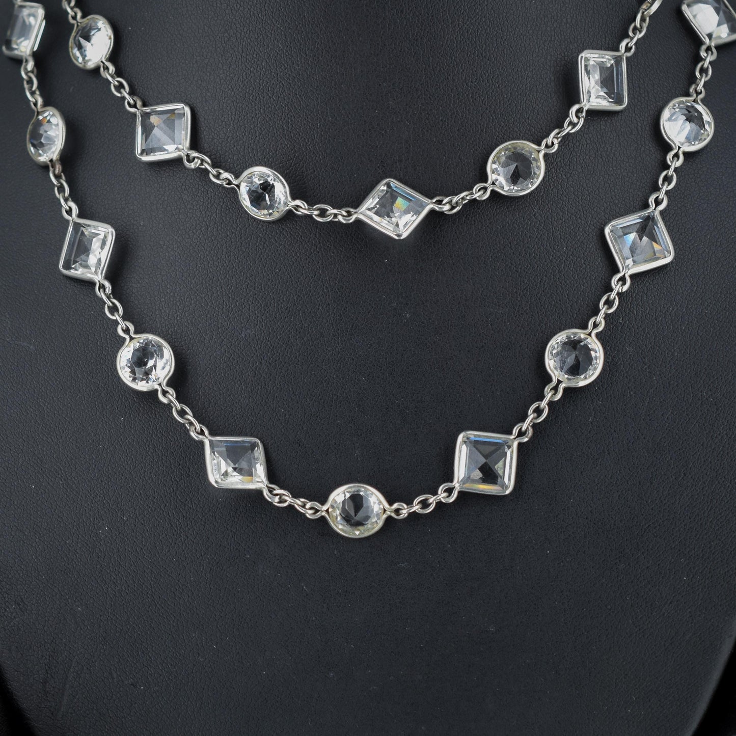 Antique Clear Paste Riviere Silver Long Necklace | 31"