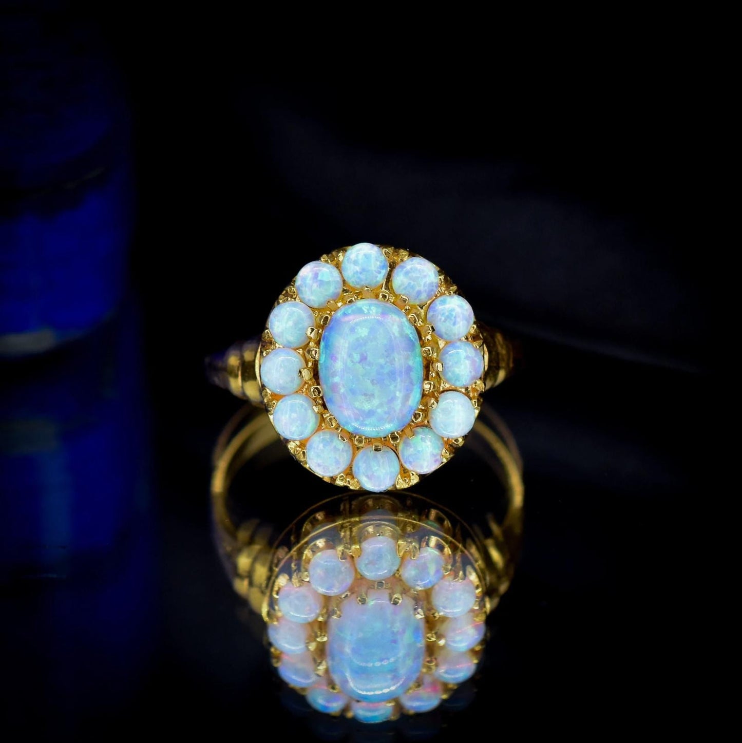 Opal Oval Cluster 18ct Gold Gilded Silver Ring | Antique Style