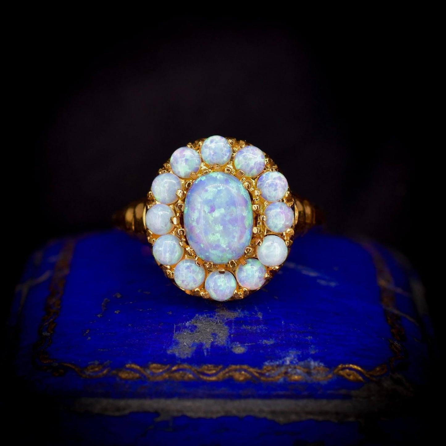 Opal Oval Cluster 18ct Gold Gilded Silver Ring | Antique Style