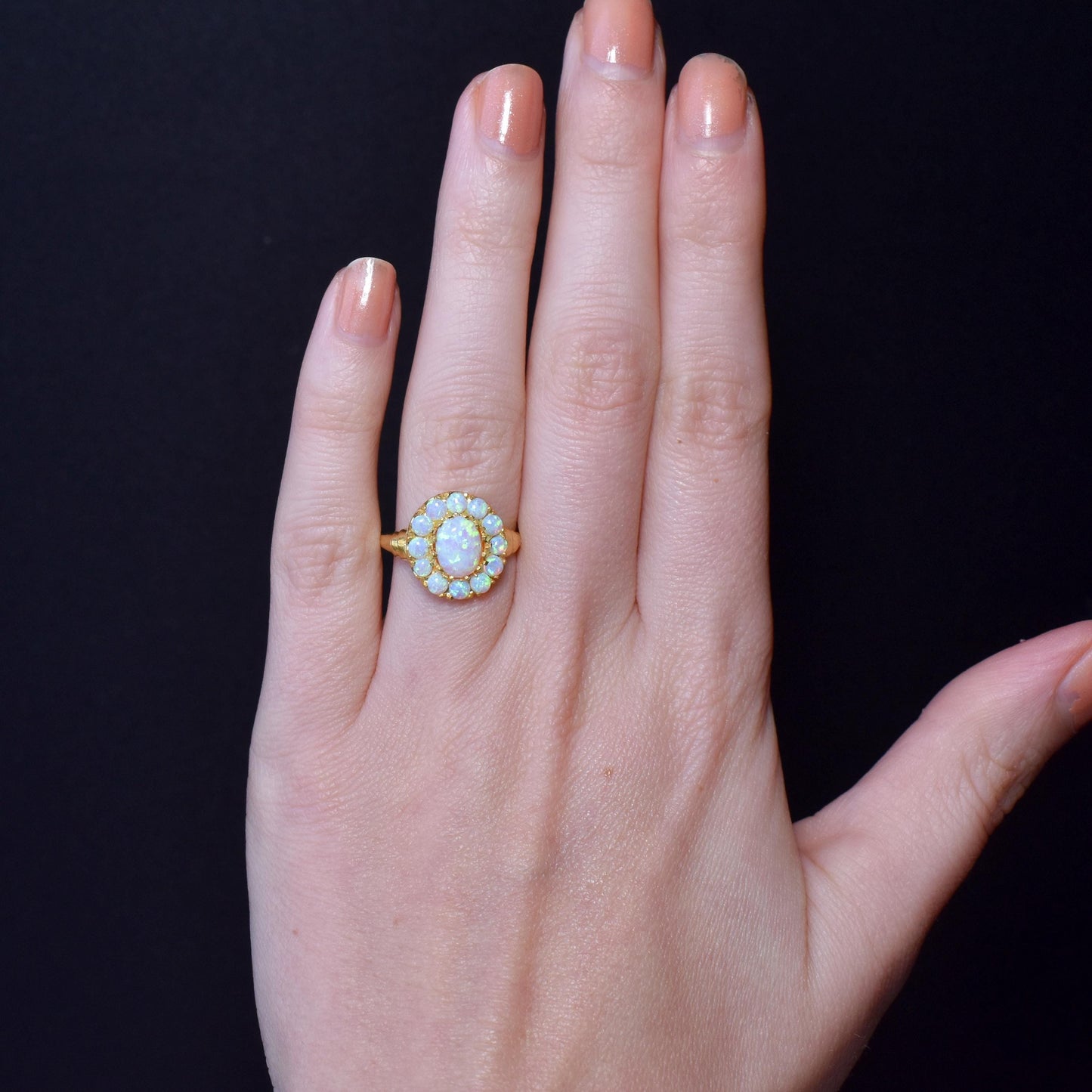 Opal Oval Cluster 18ct Gold Gilded Silver Ring | Antique Style