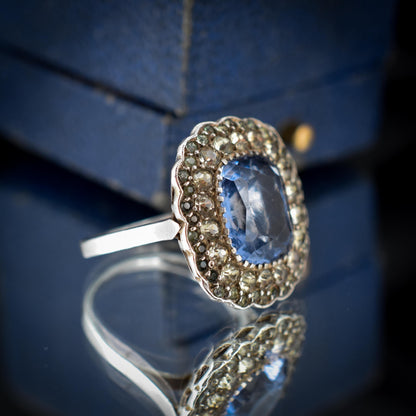 Antique French Blue Paste Silver Cluster Dress Ring