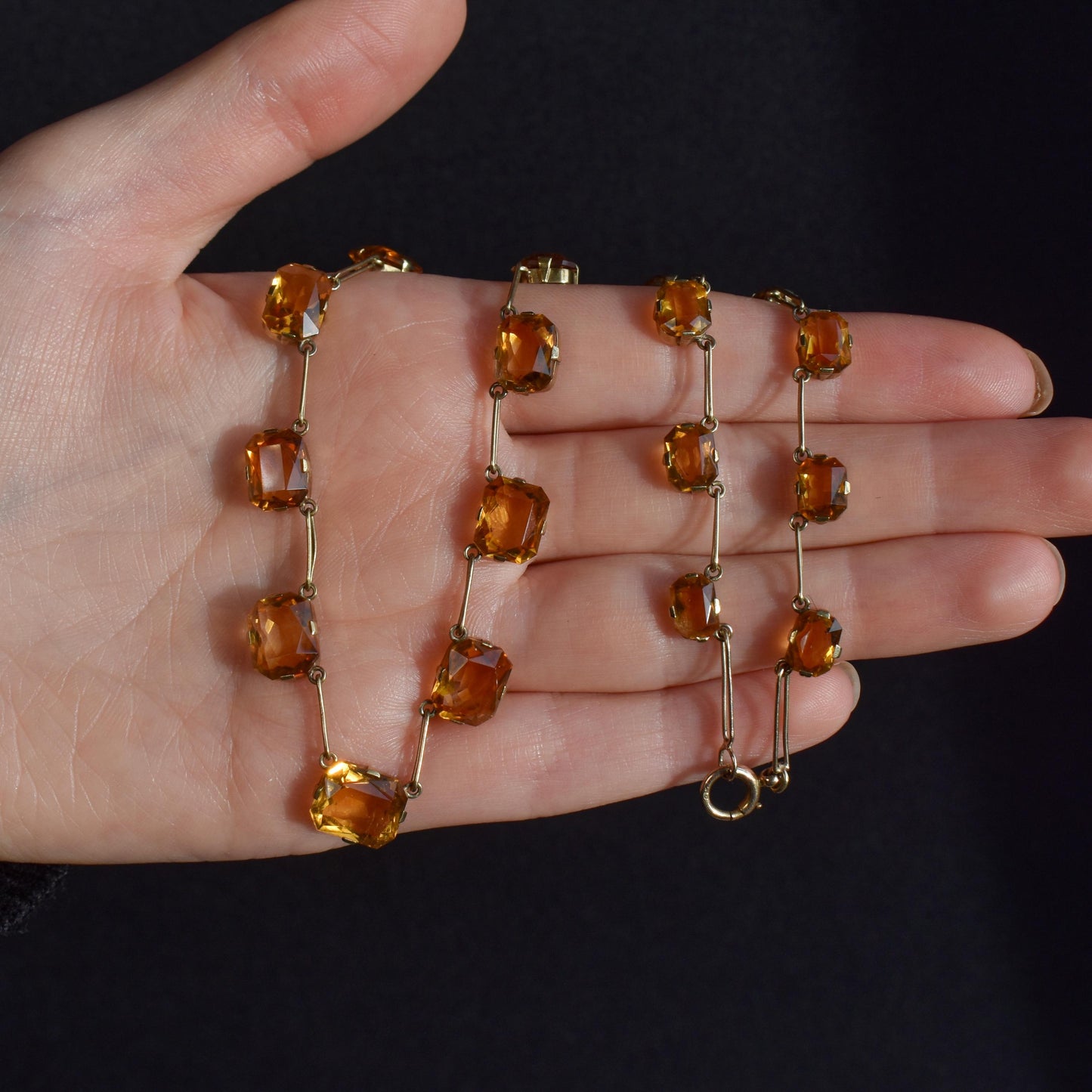 Antique Edwardian 36.38ct Citrine Gold Riviere Necklace | 16.5"