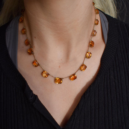 Antique Edwardian 36.38ct Citrine Gold Riviere Necklace | 16.5"