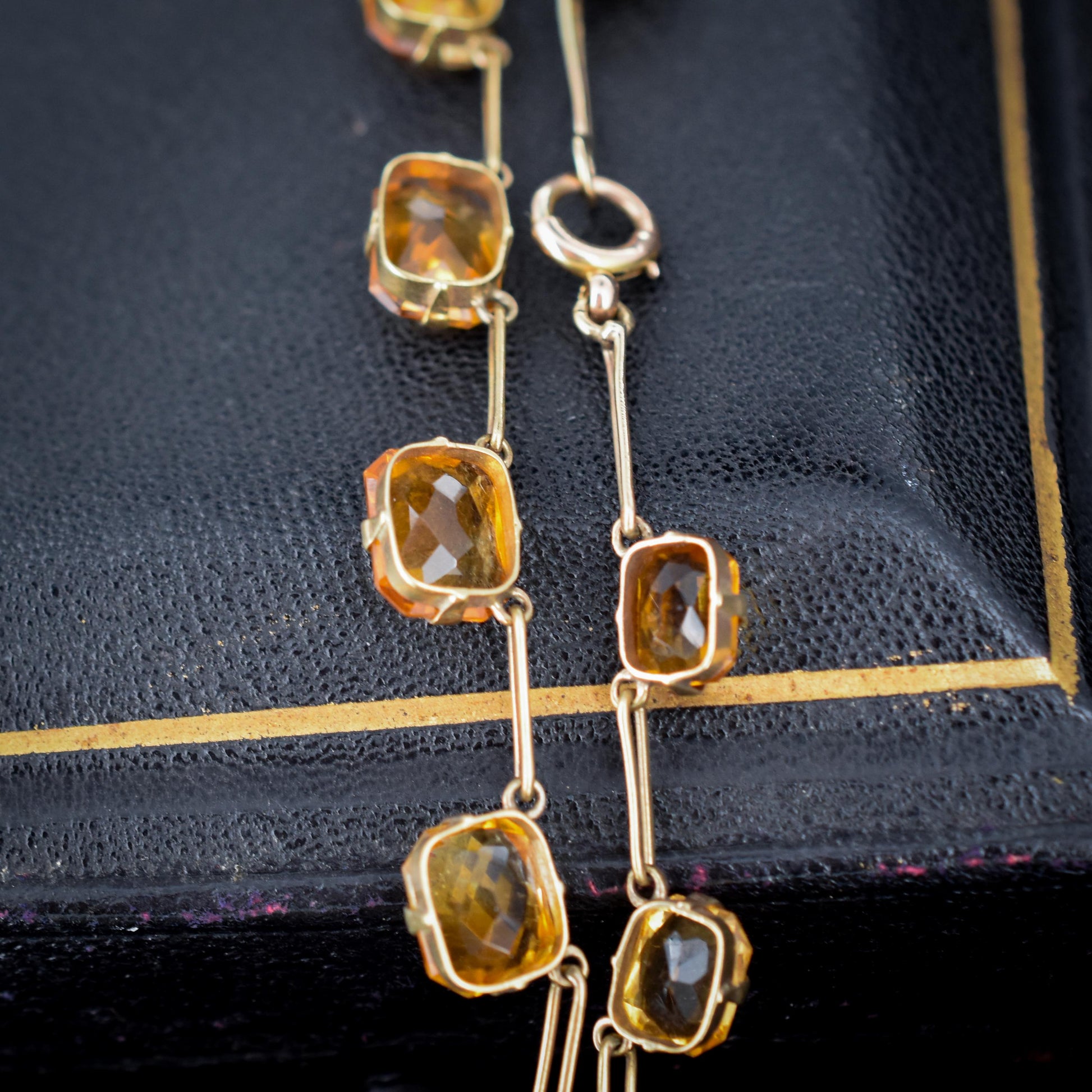 Antique Edwardian 36.38ct Citrine Gold Riviere Necklace | 16.5"