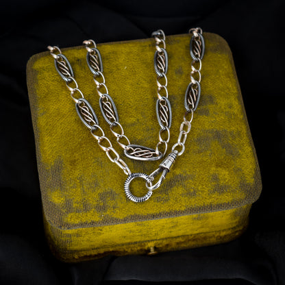 Antique French Niello Silver and Gold Watch Chain Necklace