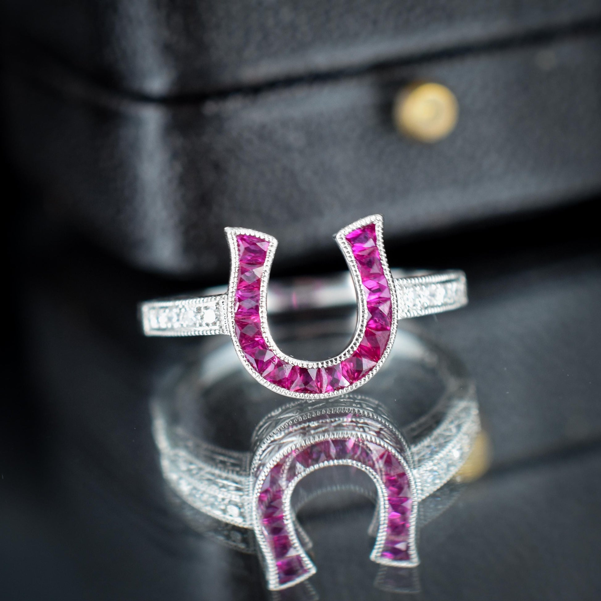 French Cut 0.55ct Ruby and Diamond Horseshoe Platinum Ring