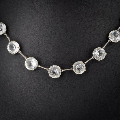 Antique Clear Paste Riviere Silver Short Collar Necklace | 15.5"