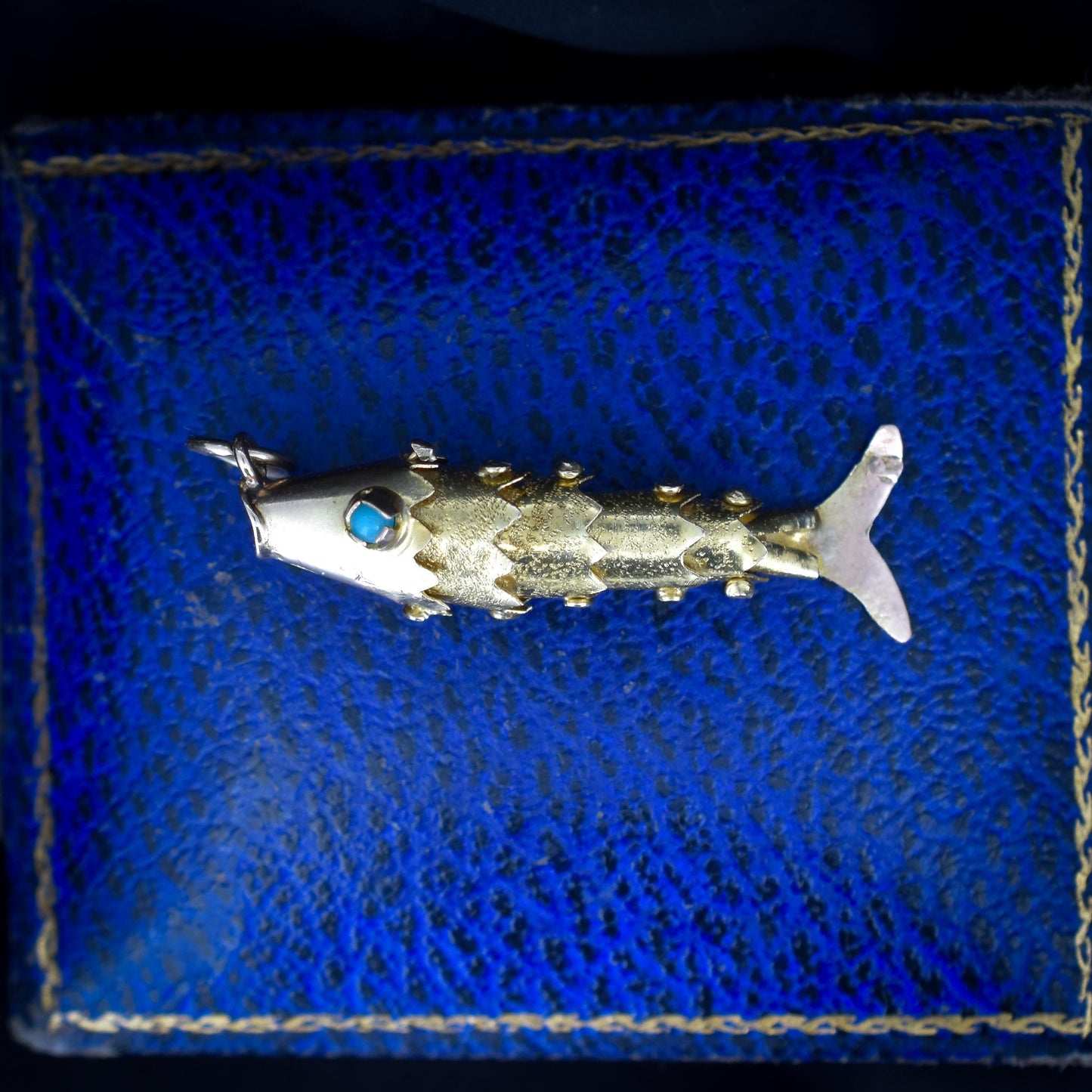 Vintage 14ct Yellow Gold Turquoise Articulated Fish Charm