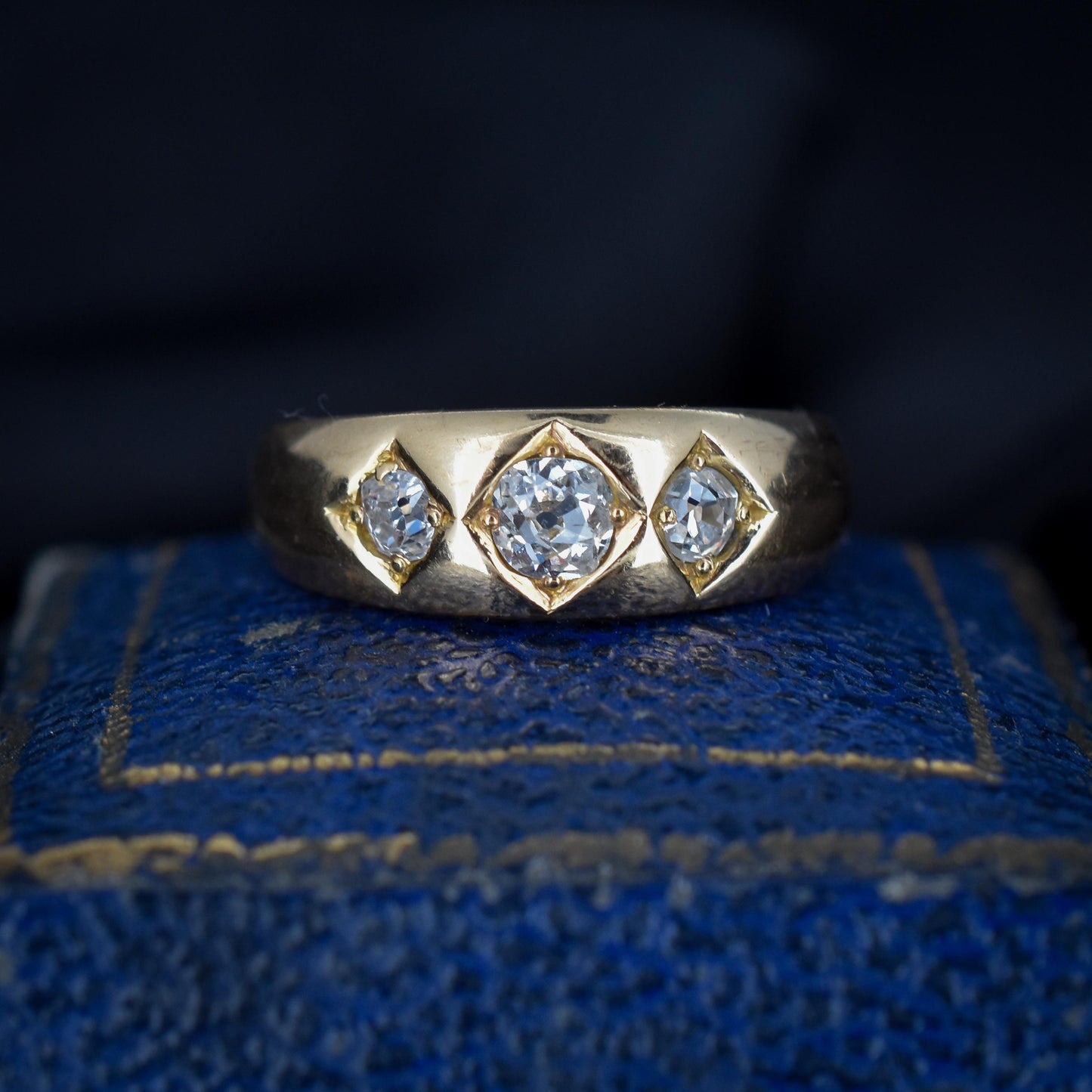 Antique 0.50ct Old Cut Diamond Three Stone Gypsy 18ct Gold Ring | Dated 1891