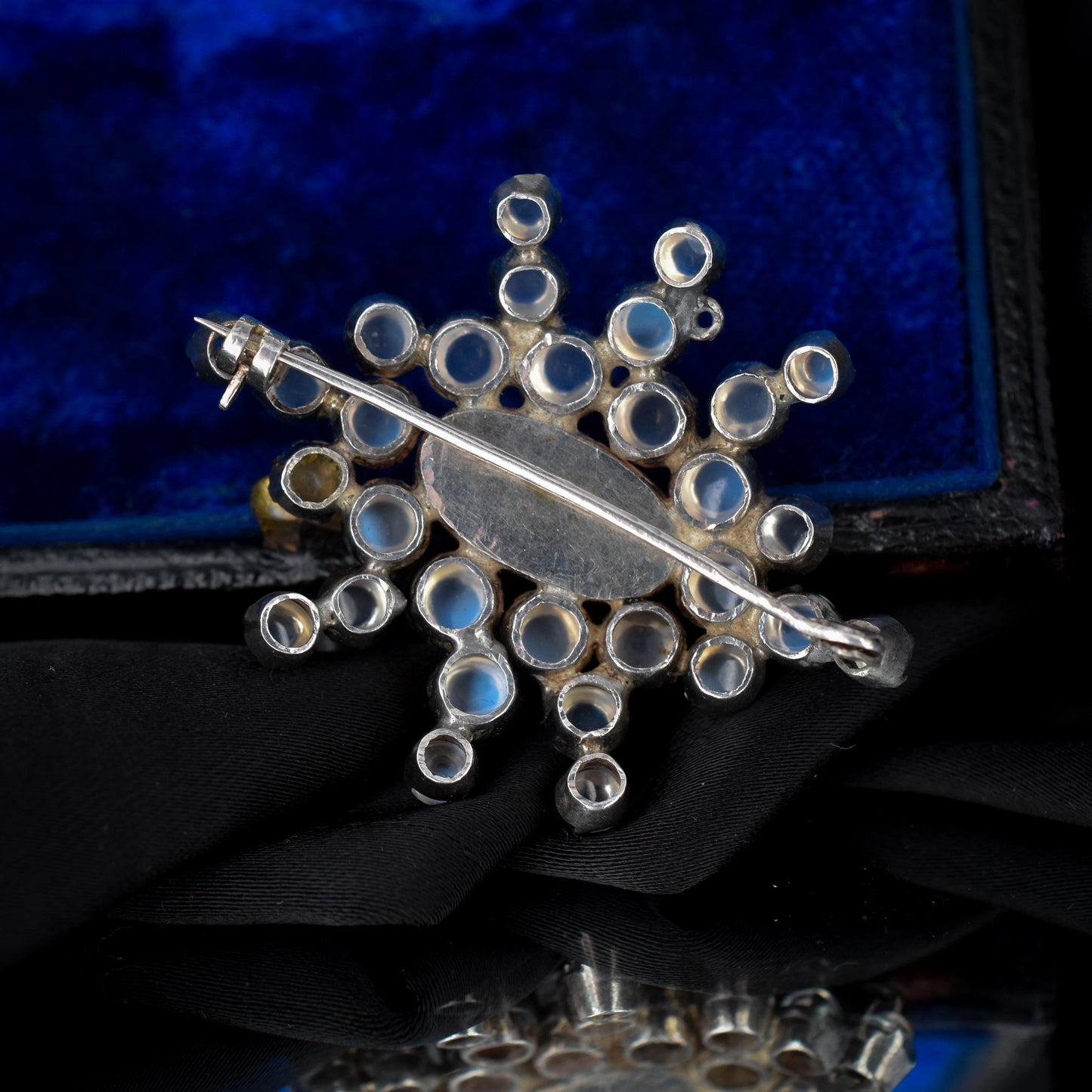 Antique Moonstone Star Silver Brooch Pin