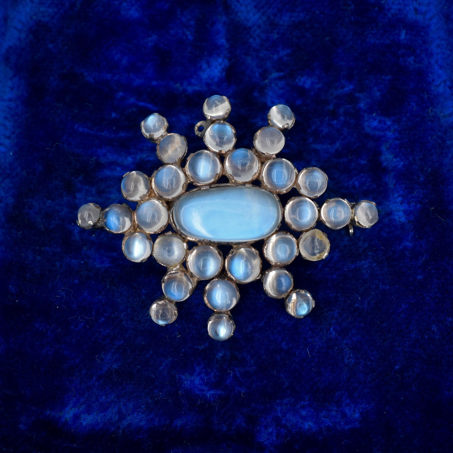 Antique Moonstone Star Silver Brooch Pin