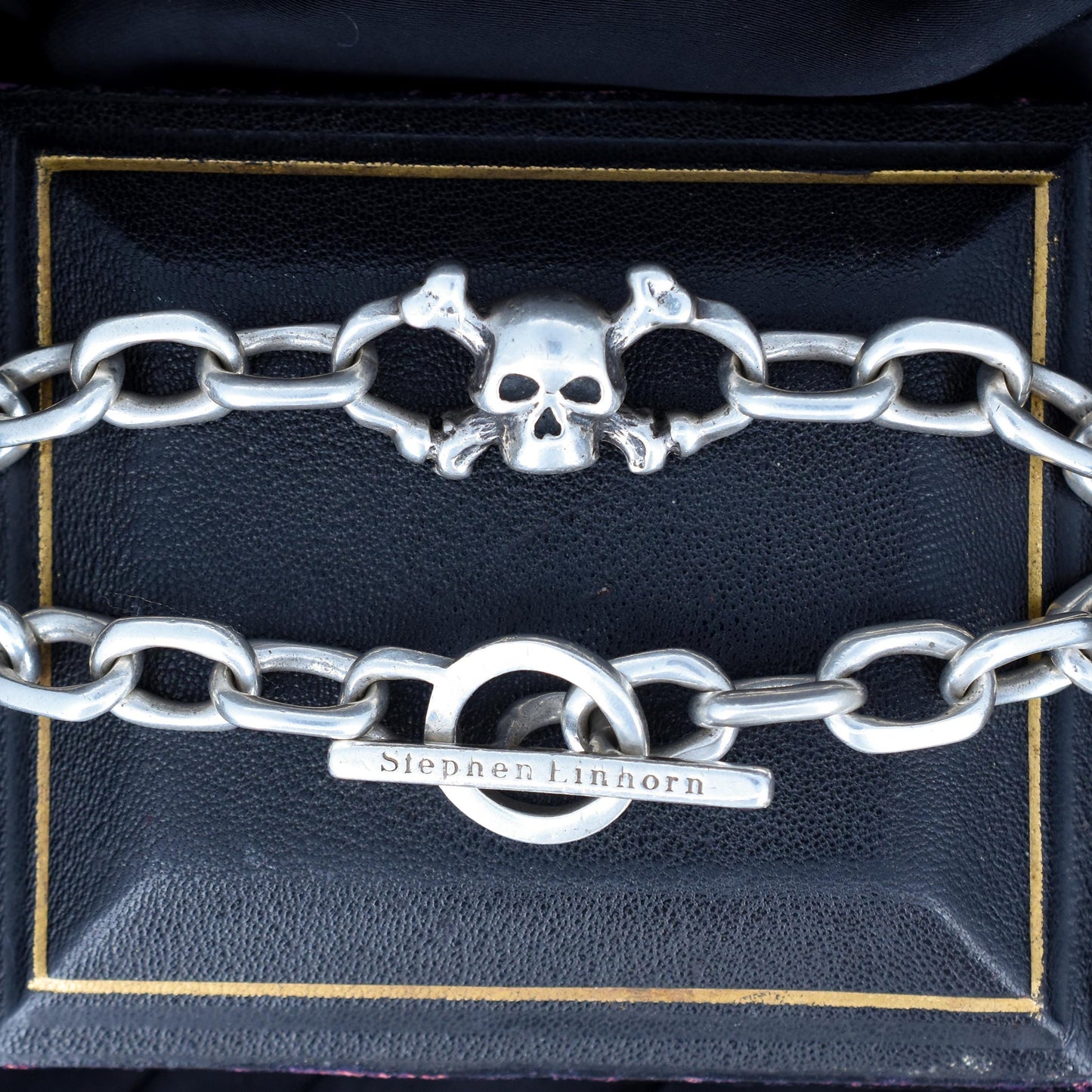 Stephen Einhorn Silver Skull Bracelet T-bar Fastener | 11" Length