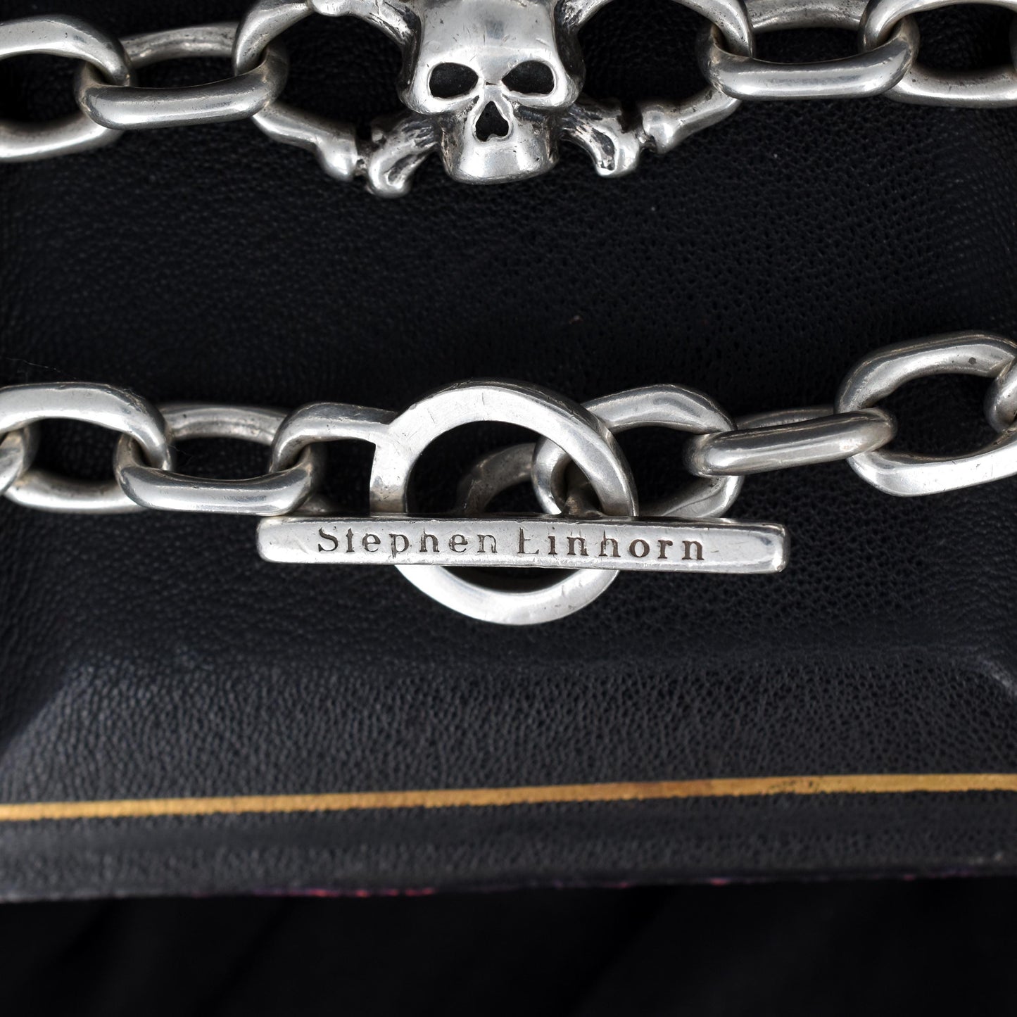 Stephen Einhorn Silver Skull Bracelet T-bar Fastener | 11" Length