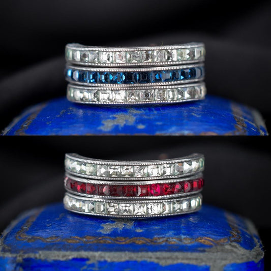 Art Deco Paste Swivel Flip "Day and Night" Sterling Silver Eternity Band Ring | Antique