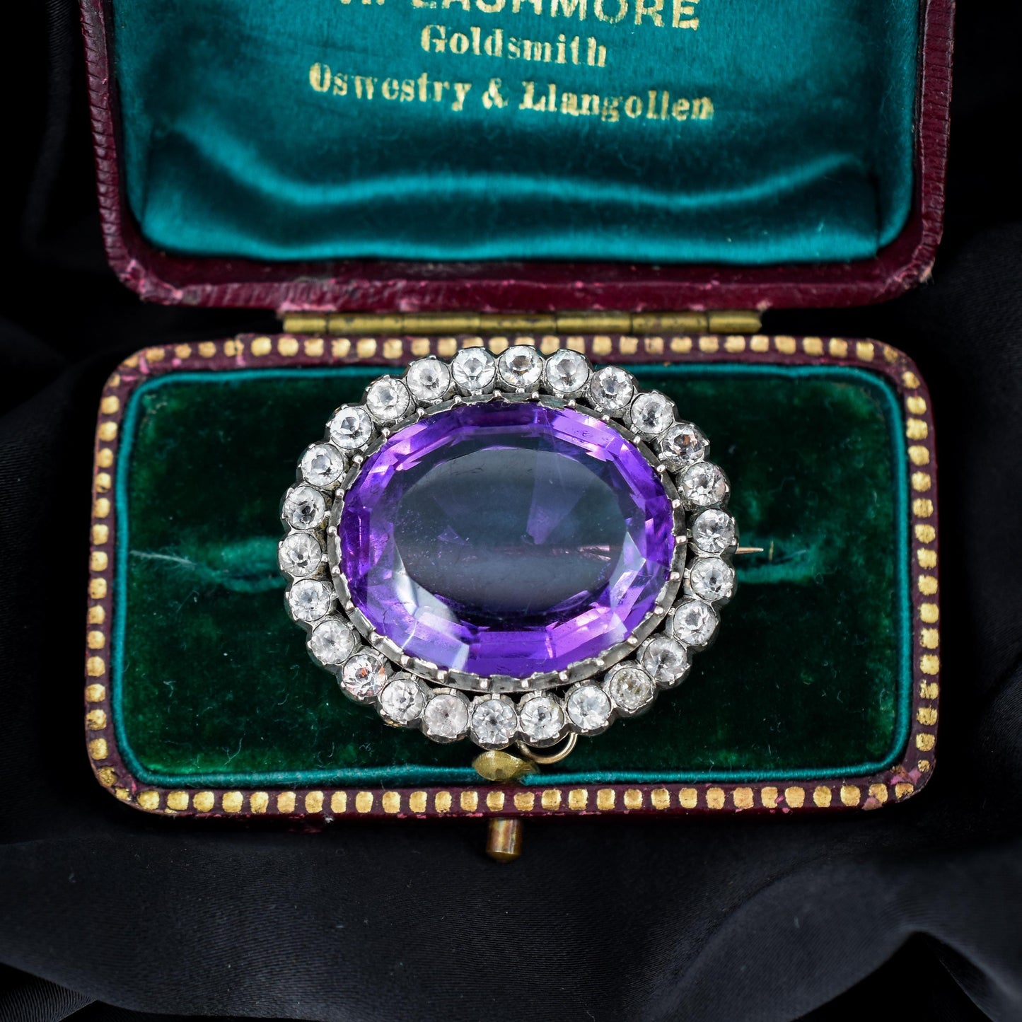 Antique Amethyst and Paste Oval Silver Gold Brooch Pin | Victorian