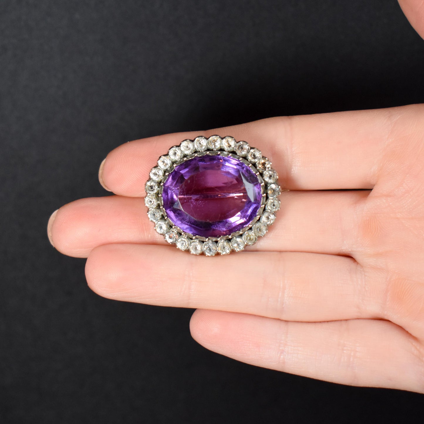 Antique Amethyst and Paste Oval Silver Gold Brooch Pin | Victorian