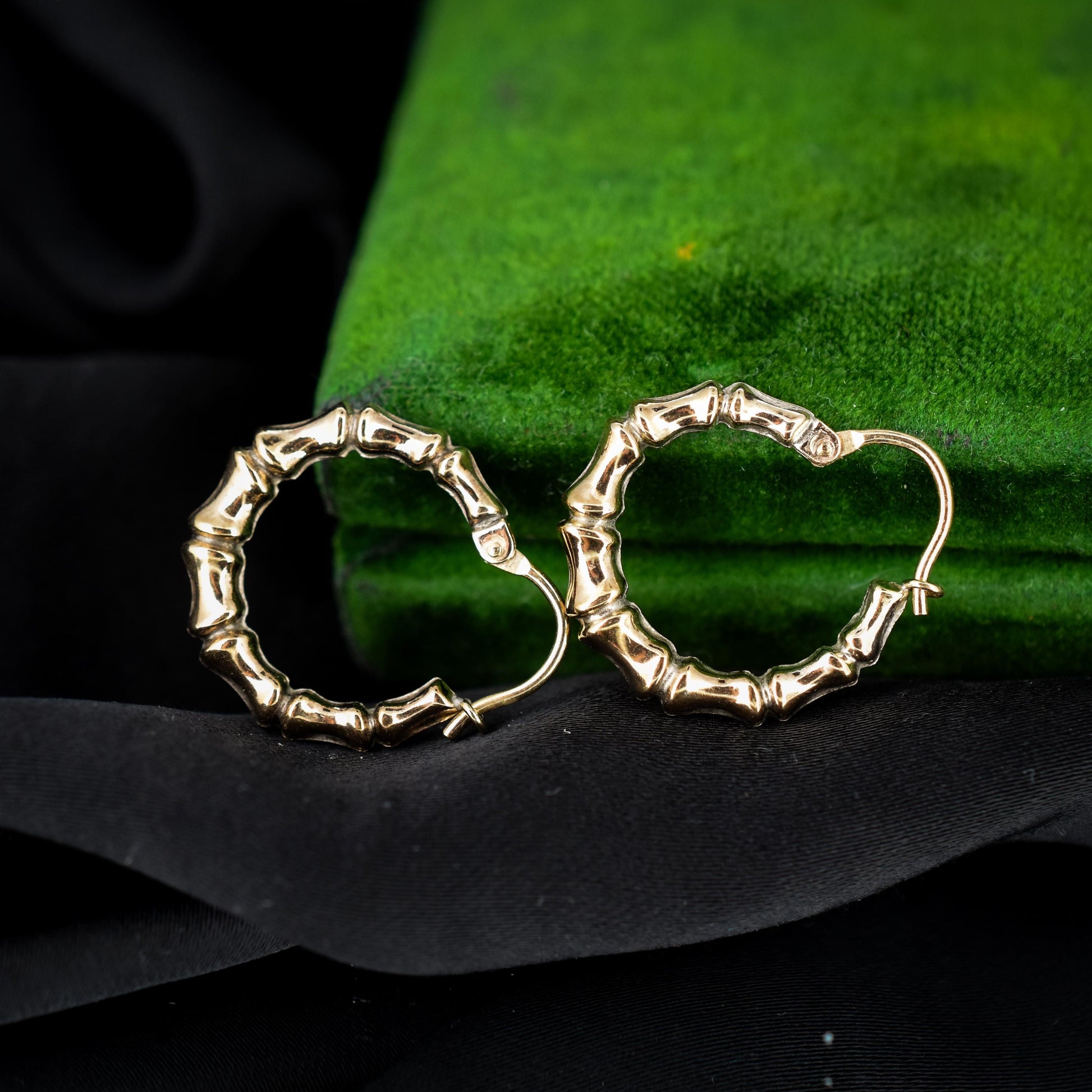 Vintage 9ct Yellow Gold Bamboo Hoop 'Hoops' Earrings