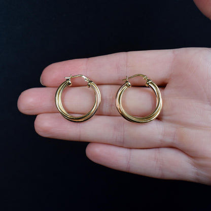 Vintage 9ct Multi-Tone Gold Hoop 'Hoops' Earrings