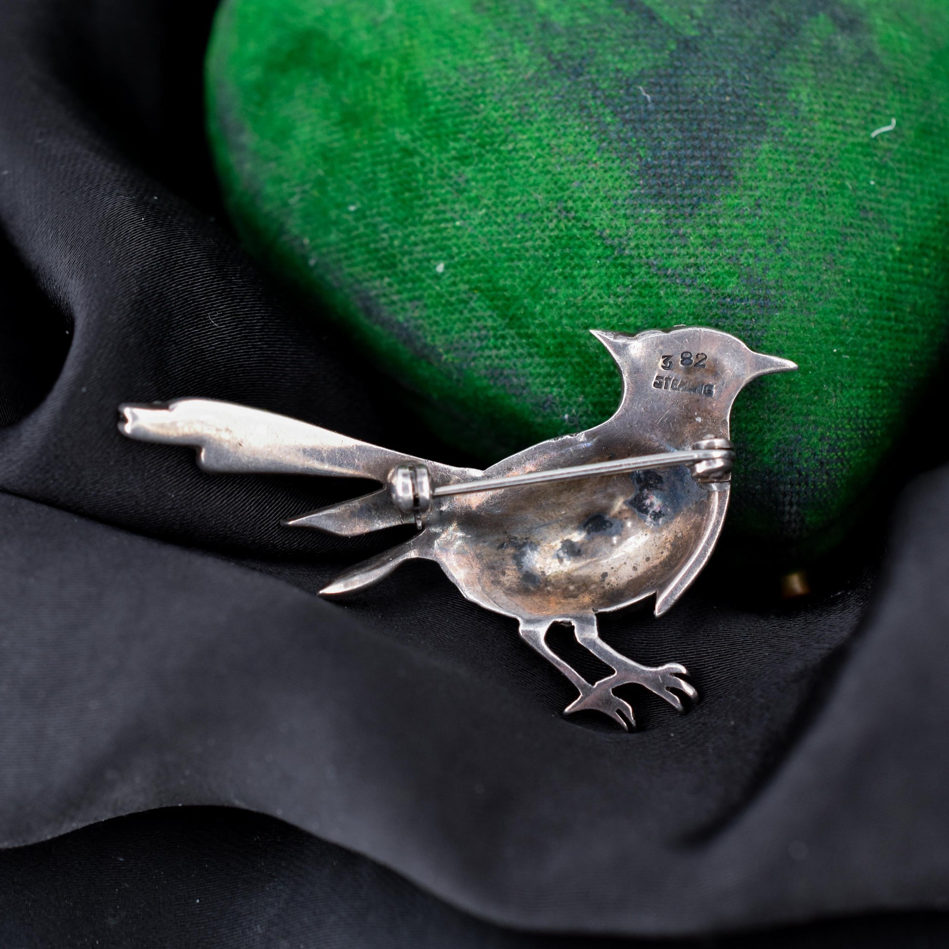 Antique Blue Bird Paste Sterling Silver Brooch Pin