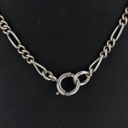 Antique Sterling Silver Figaro Long Chain Necklace – 21″