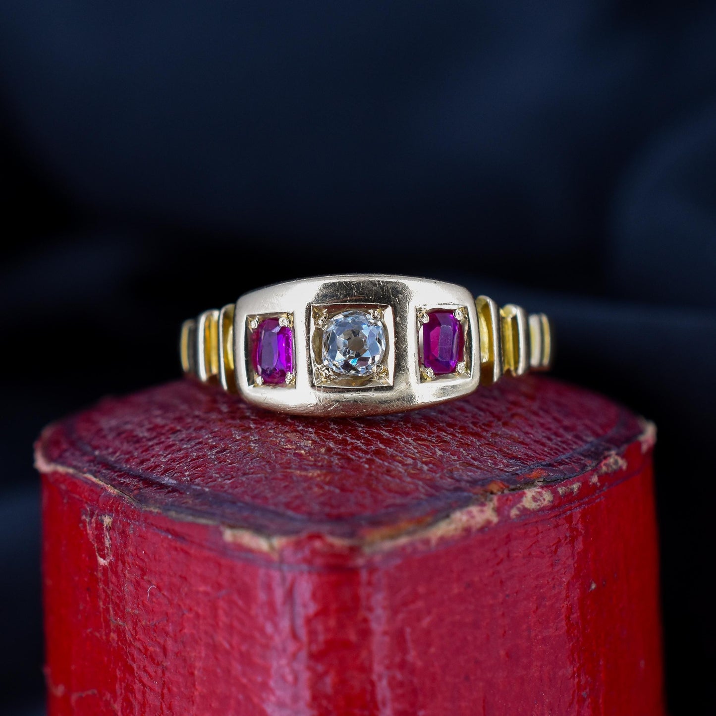 Antique Ruby and Diamond 18ct Gold Band Ring | Dated 1881