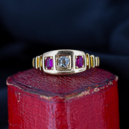 Antique Ruby and Diamond 18ct Gold Band Ring | Dated 1881