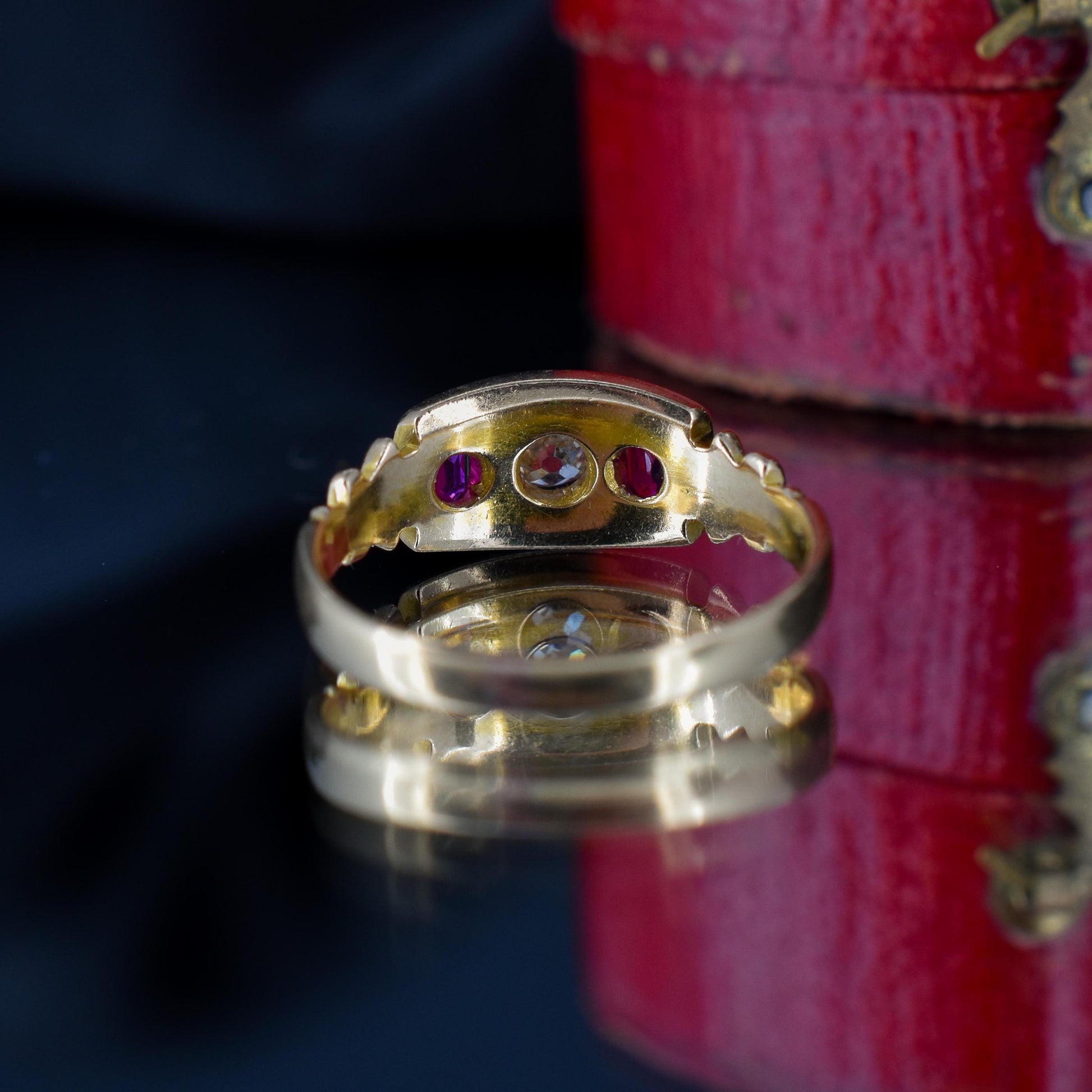 Antique Ruby and Diamond 18ct Gold Band Ring | Dated 1881