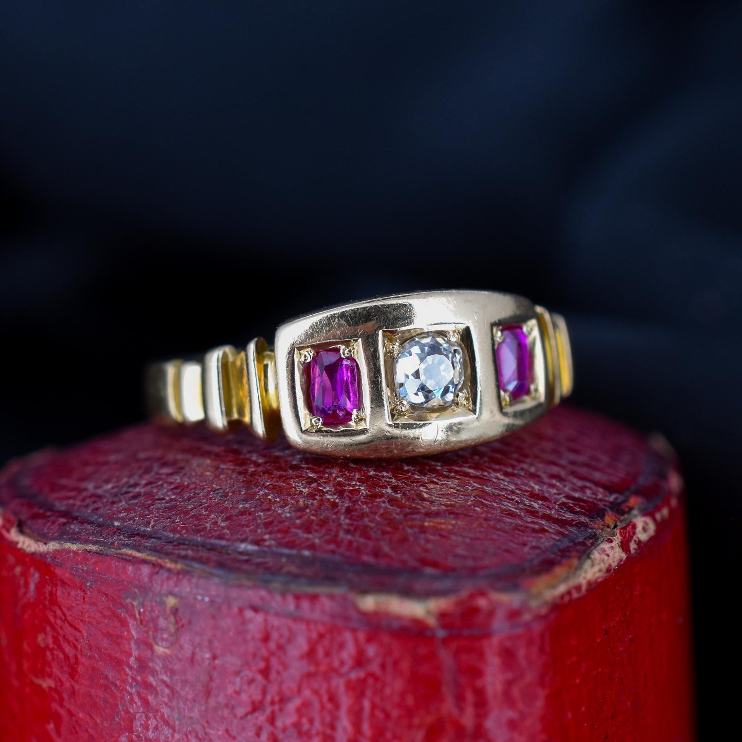 Antique Ruby and Diamond 18ct Gold Band Ring | Dated 1881