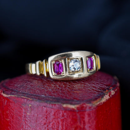 Antique Ruby and Diamond 18ct Gold Band Ring | Dated 1881