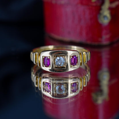 Antique Ruby and Diamond 18ct Gold Band Ring | Dated 1881