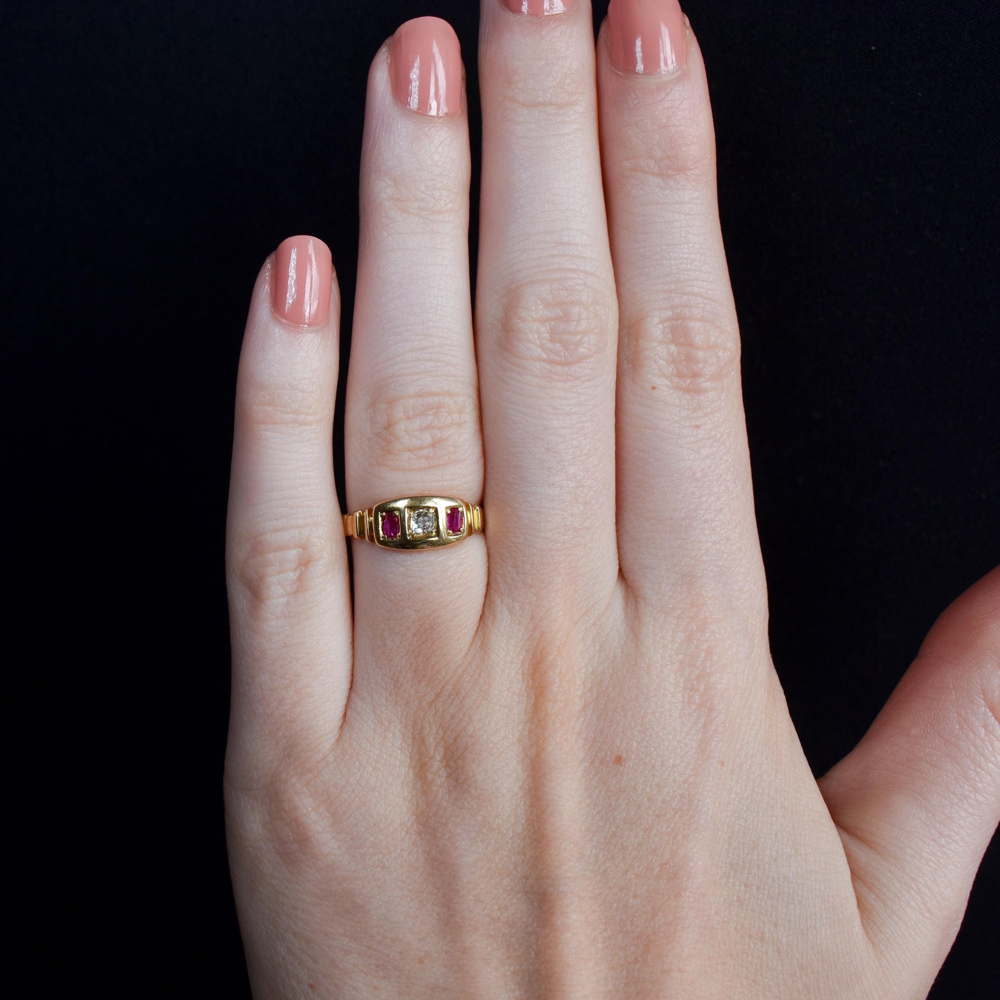 Antique Ruby and Diamond 18ct Gold Band Ring | Dated 1881