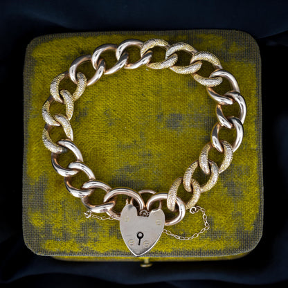 Antique Heart Padlock Fancy Curb 9ct Gold Bracelet