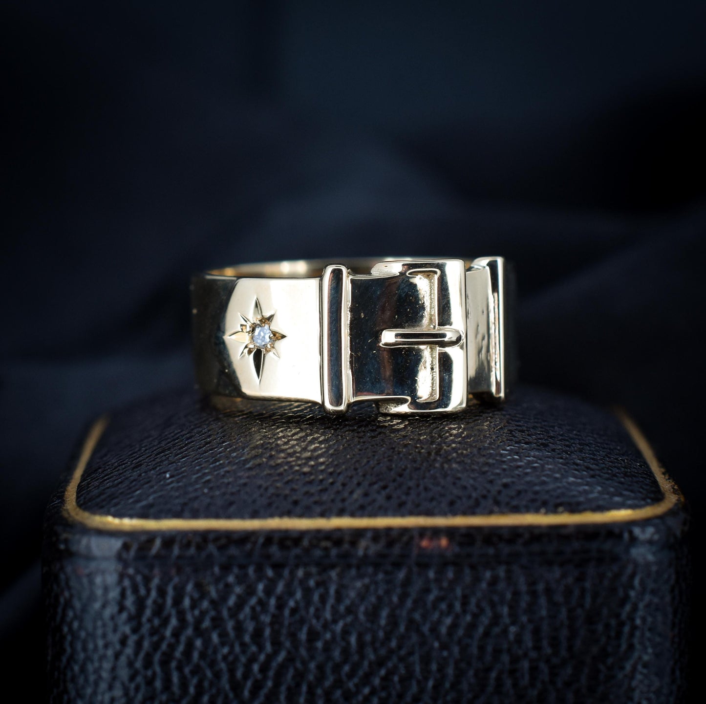 Antique Heavy Smooth Diamond Buckle Belt 9ct Gold Ring Band | Dated 1978