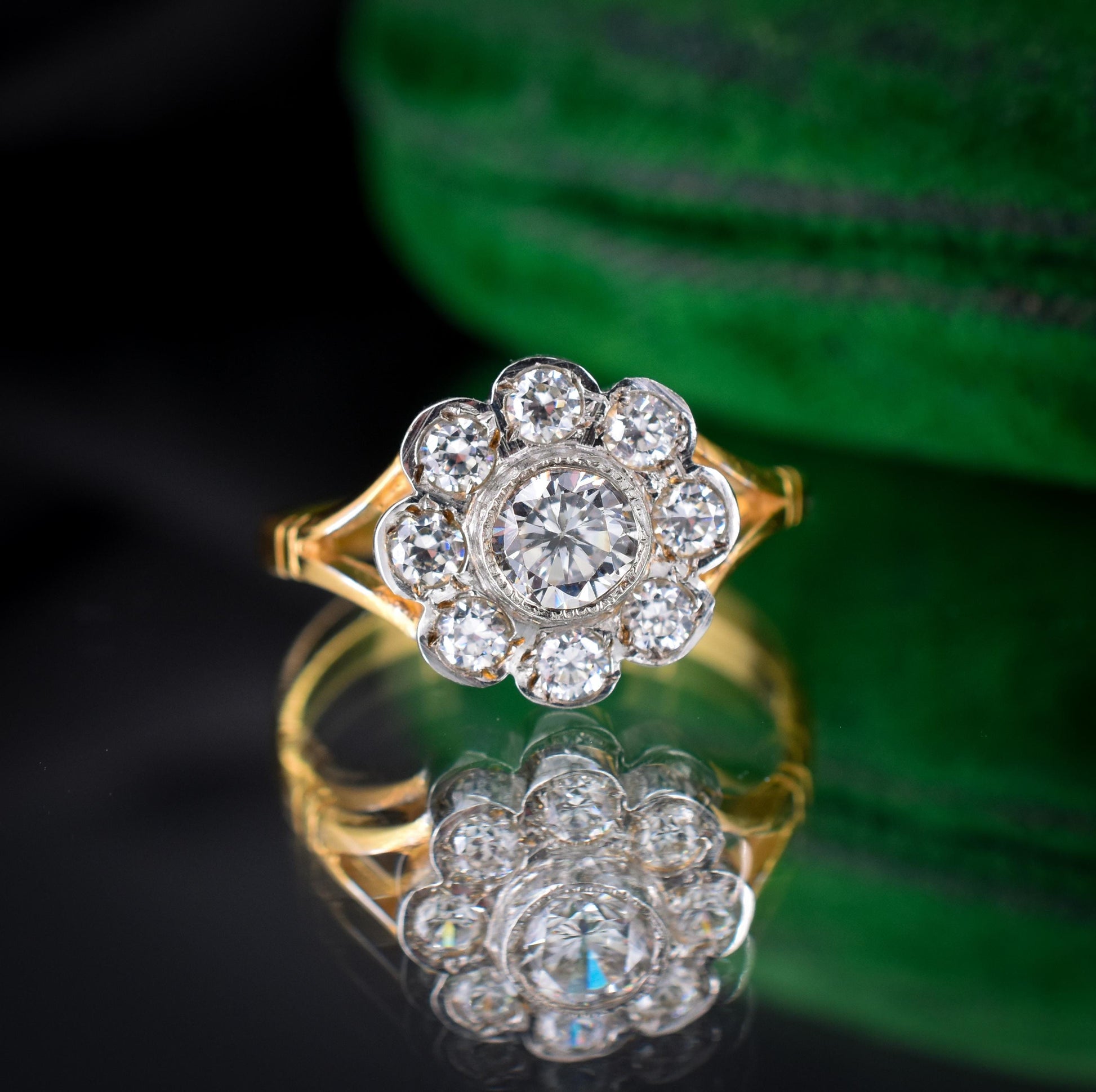 Paste Daisy Cluster 18ct Yellow Gold Gilded Silver Ring | Antique Style