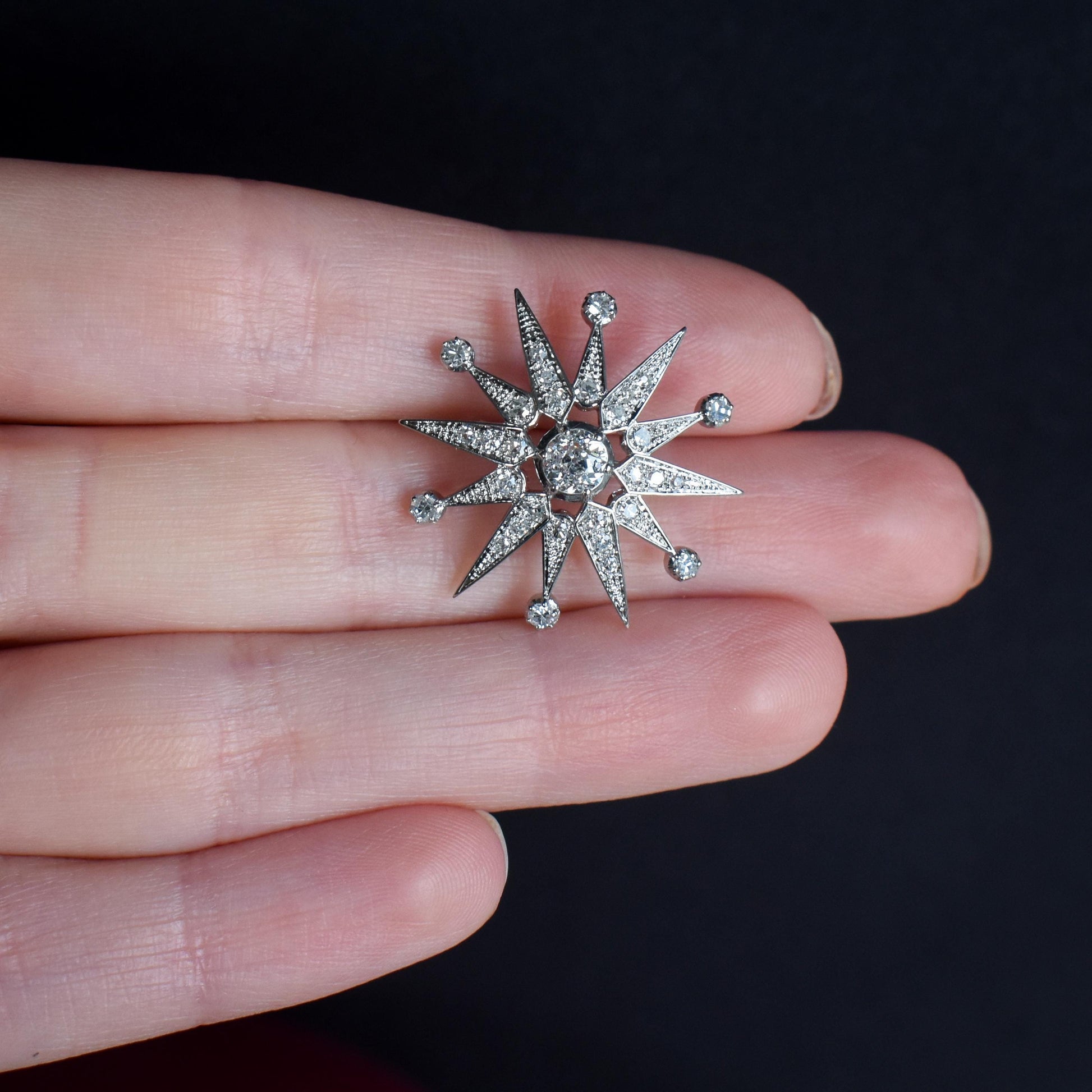 Antique Style Old Cut Diamond Star Platinum Pendant