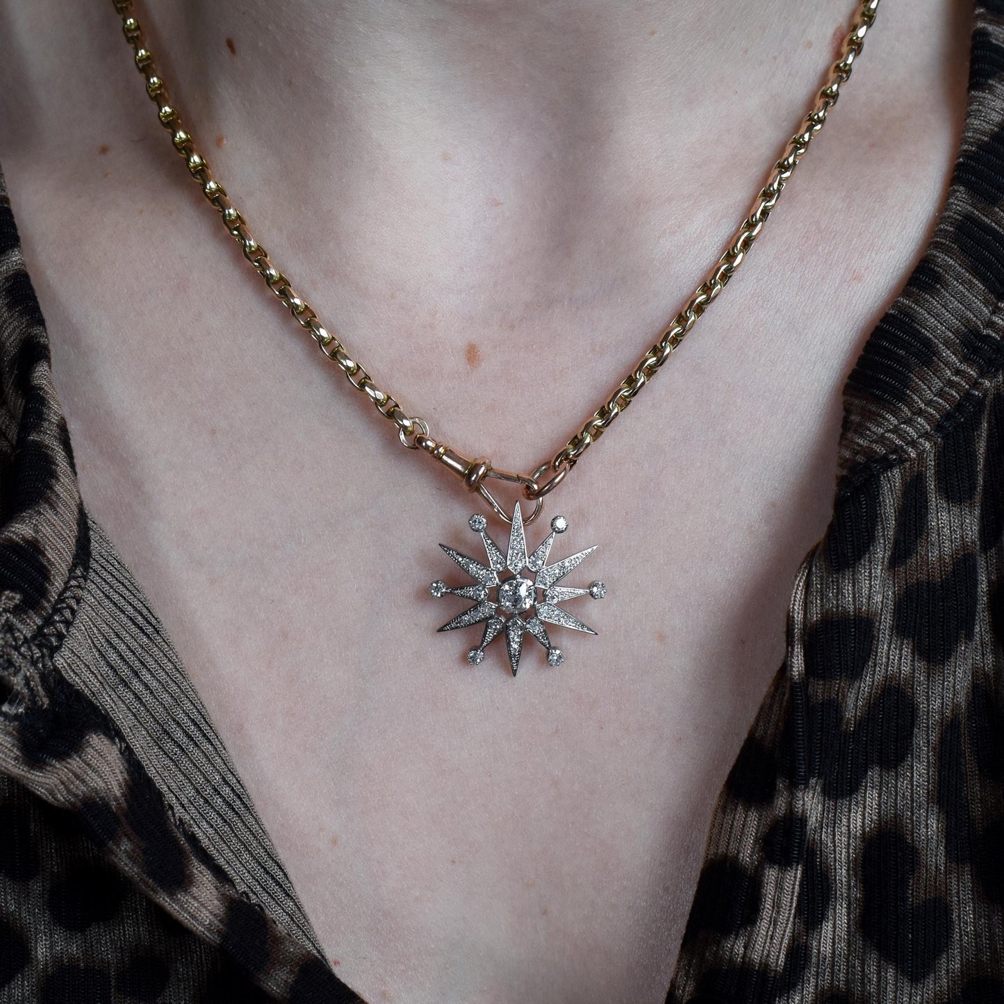 Antique Style Old Cut Diamond Star Platinum Pendant