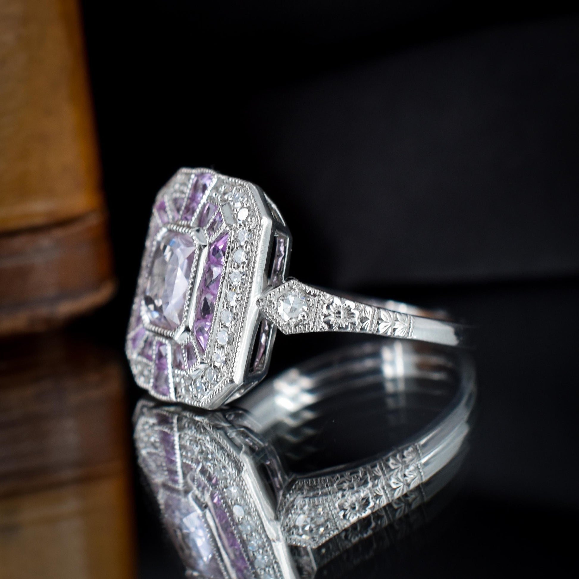 Art Deco Style Natural 1.10ct Pink Sapphire and Diamond Platinum Cocktail Ring | Certified