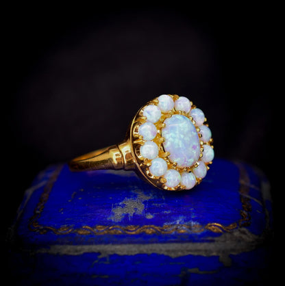 Opal Oval Cluster 18ct Gold Gilded Silver Ring | Antique Style