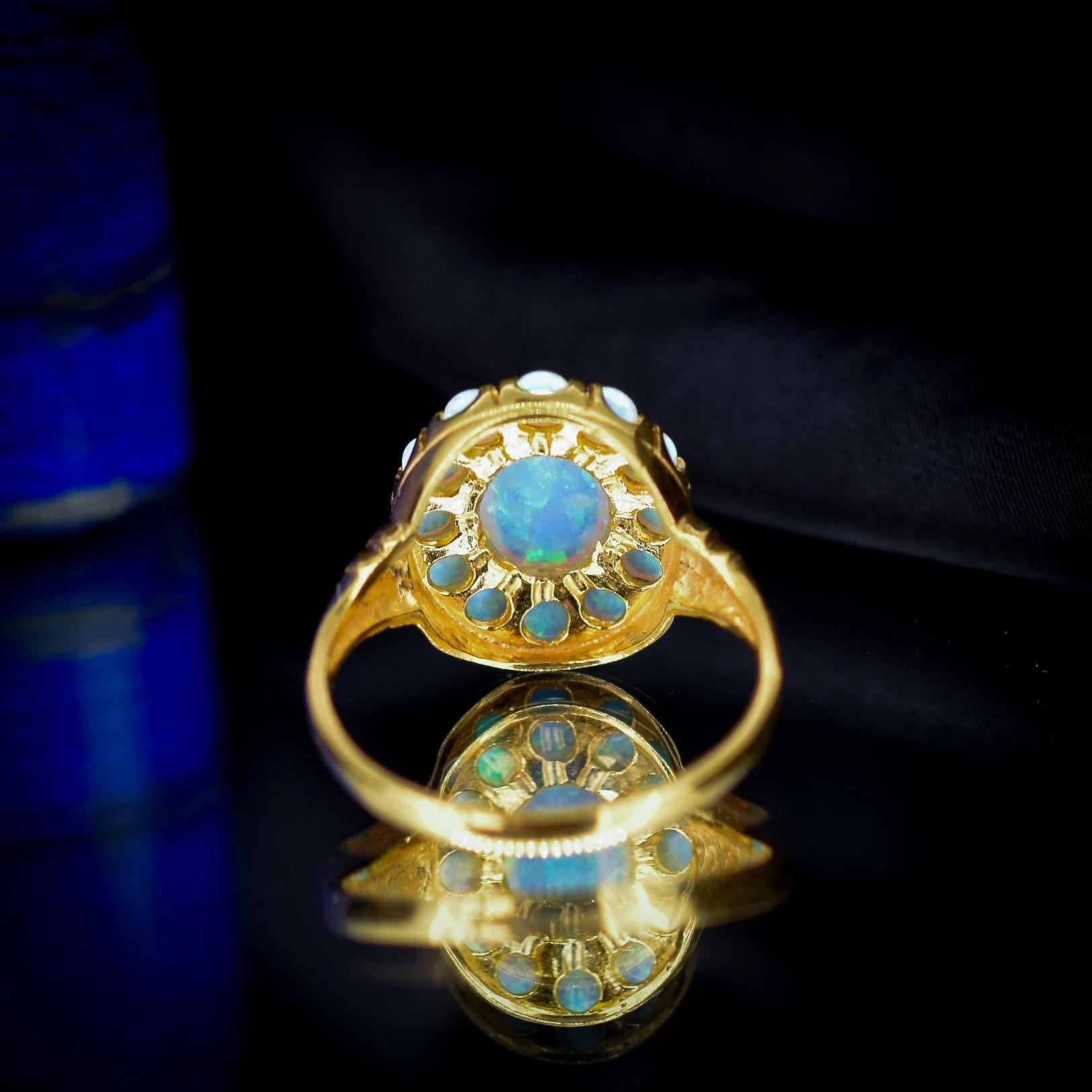 Opal Oval Cluster 18ct Gold Gilded Silver Ring | Antique Style