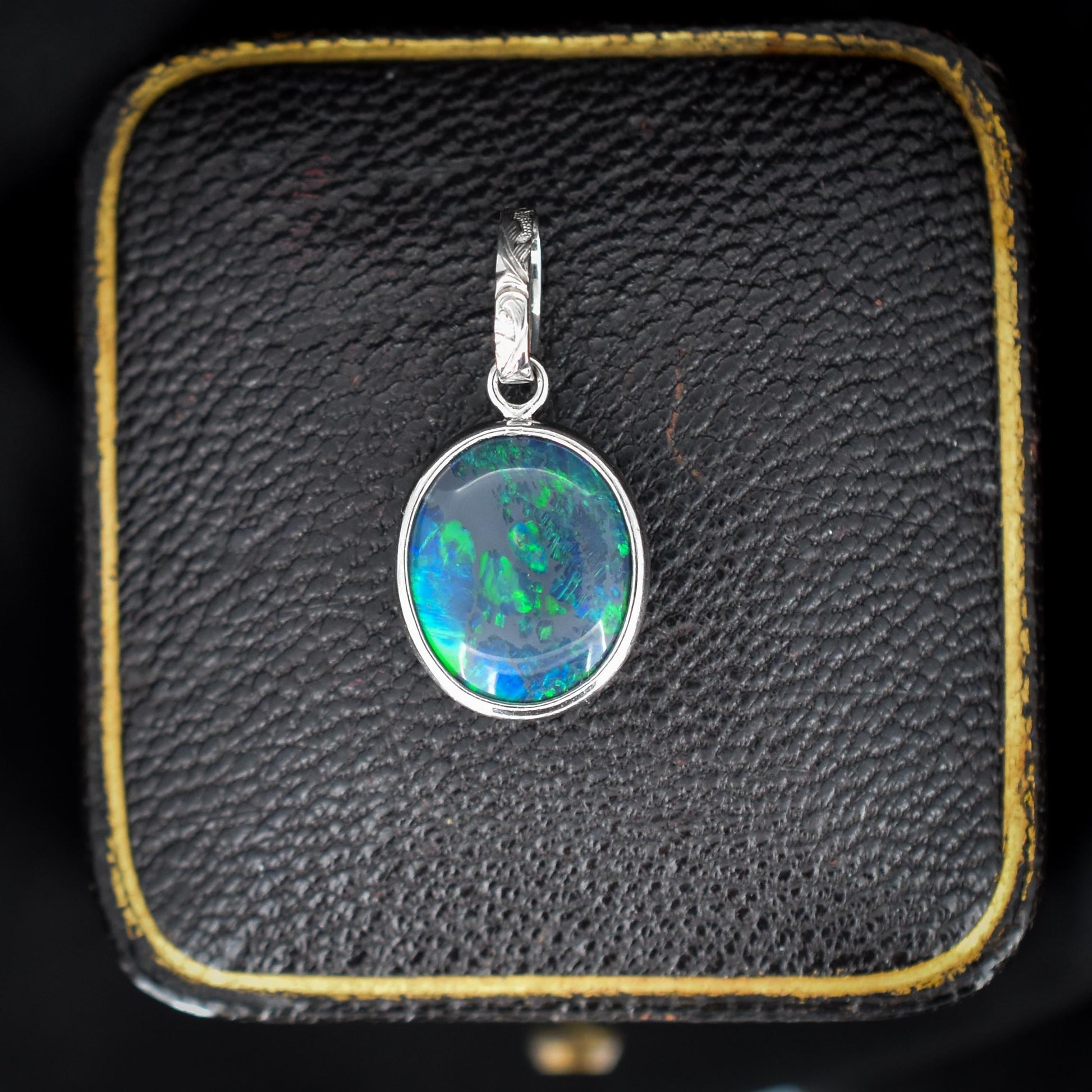 1.87ct Natural Solid Black Opal Oval Platinum Charm Pendant