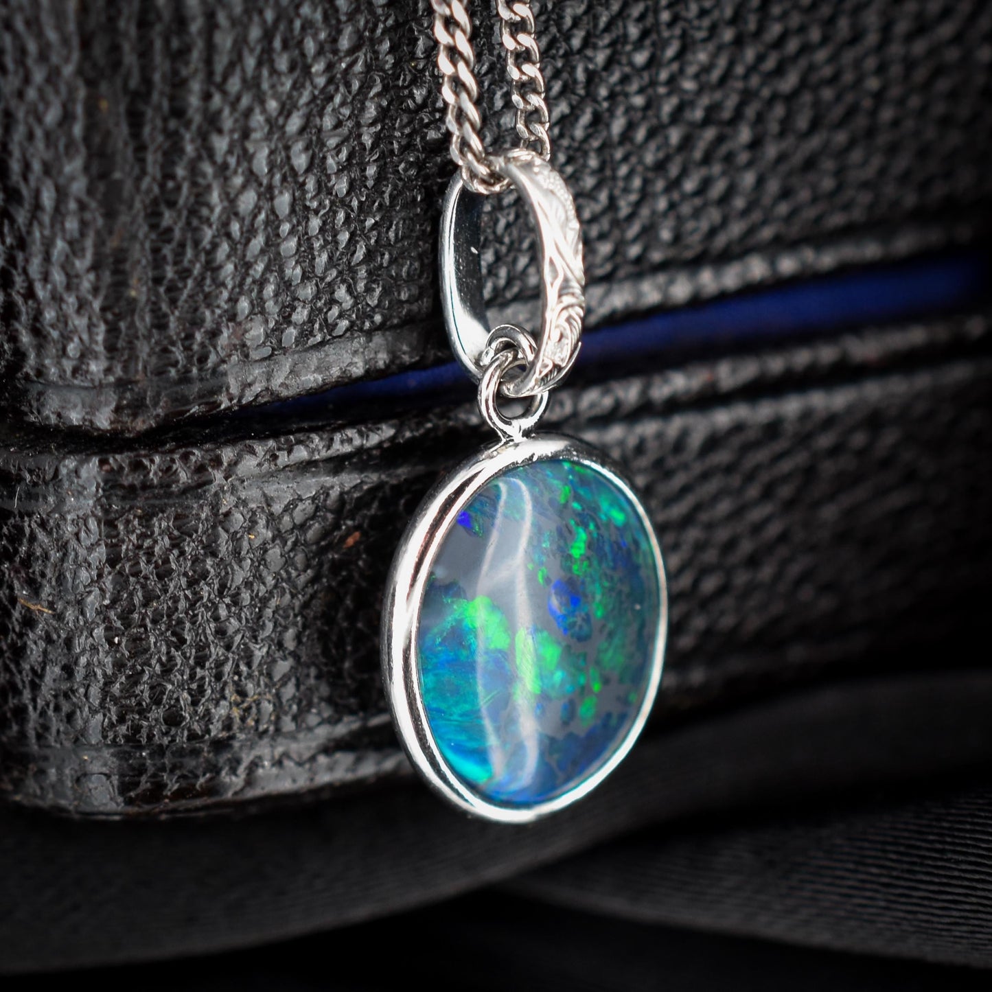 1.87ct Natural Solid Black Opal Oval Platinum Charm Pendant