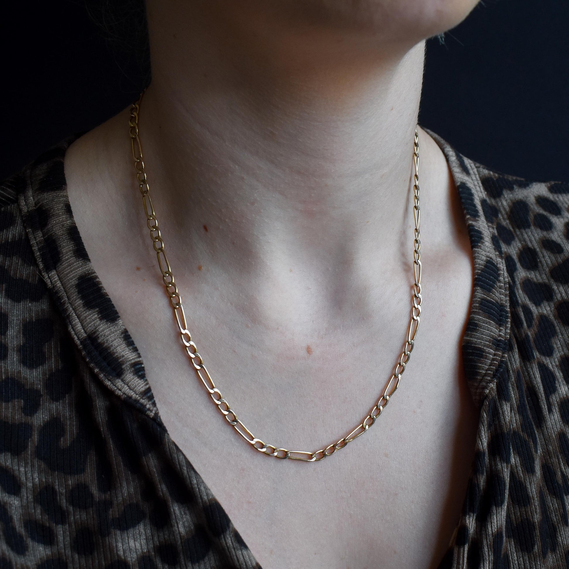 Vintage 9ct Yellow Gold Figaro 18″ Long Chain Necklace