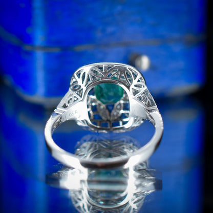 Art Deco Style Natural Emerald Diamond and Sapphire Platinum Cocktail Ring