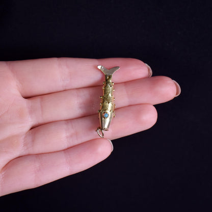 Vintage 14ct Yellow Gold Turquoise Articulated Fish Charm