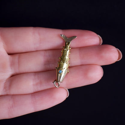 Vintage 14ct Yellow Gold Turquoise Articulated Fish Charm