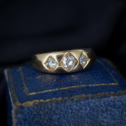 Antique 0.50ct Old Cut Diamond Three Stone Gypsy 18ct Gold Ring | Dated 1891